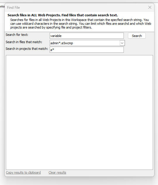 Web Projects Control Panel Context Menu